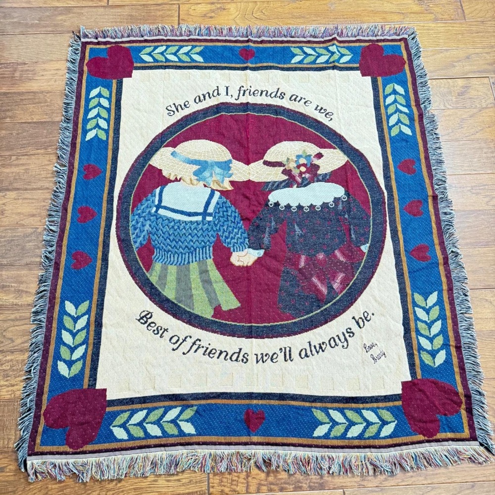 VTG Mohawk Home Woven Throw Blanket Friendship Girl Heart Floral Farmhouse 50x60